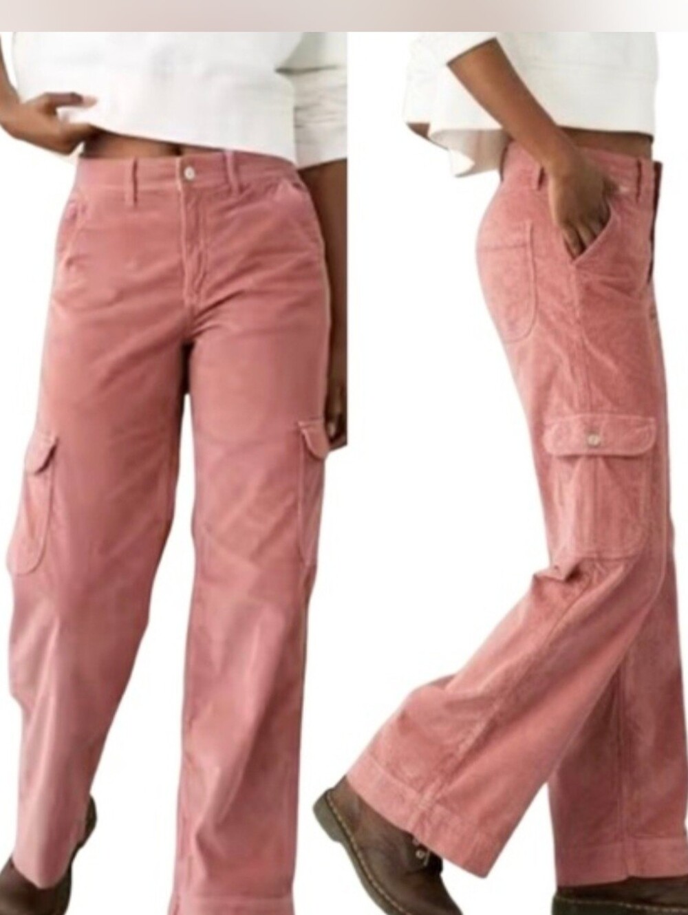 American Eagle Pants Dusty Pink Corduroy Wide Leg Cargo Size 000